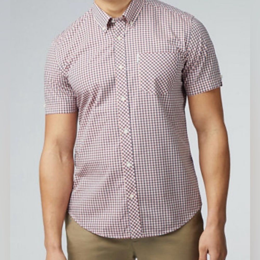 Mens's OLD NAVY gingham button-up checkered short sleeve polo